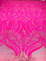 Royalty Sequin Damask 4 Way Stretch Mesh Fabric - Iridescent Sequin Damask, 54" Width (1 Yard)