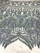 Royalty Sequin Damask 4 Way Stretch Mesh Fabric - Iridescent Sequin Damask, 54" Width (1 Yard)