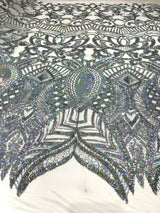 Royalty Sequin Damask 4 Way Stretch Mesh Fabric - Iridescent Sequin Damask, 54" Width (1 Yard)