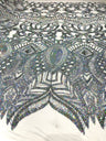 Royalty Sequin Damask 4 Way Stretch Mesh Fabric - Iridescent Sequin Damask, 54" Width (1 Yard)