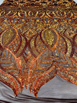Royalty Sequin Damask 4 Way Stretch Mesh Fabric - Iridescent Sequin Damask, 54" Width (1 Yard)