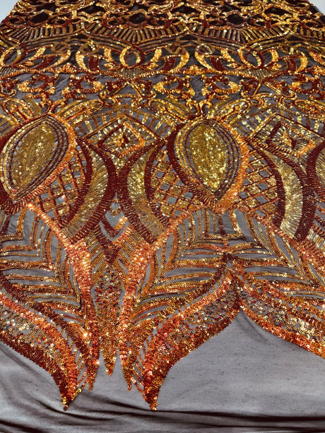 Royalty Sequin Damask 4 Way Stretch Mesh Fabric - Iridescent Sequin Damask, 54" Width (1 Yard)