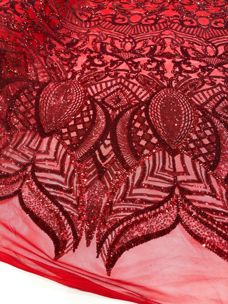 Royalty Sequin Damask 4 Way Stretch Mesh Fabric - Iridescent Sequin Damask, 54" Width (1 Yard)