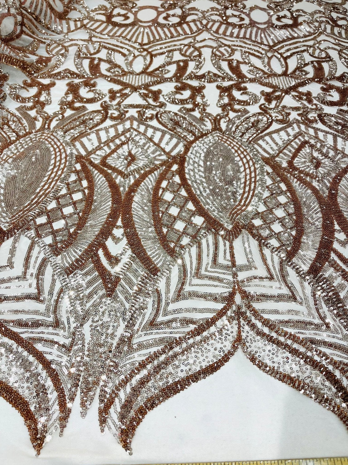 Royalty Sequin Damask 4 Way Stretch Mesh Fabric - Iridescent Sequin Damask, 54" Width (1 Yard)