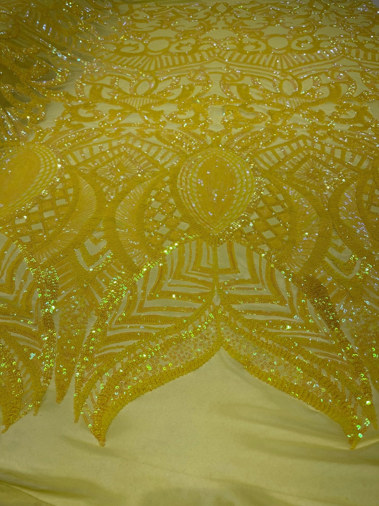 Royalty Sequin Damask 4 Way Stretch Mesh Fabric - Iridescent Sequin Damask, 54" Width (1 Yard)