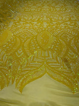 Royalty Sequin Damask 4 Way Stretch Mesh Fabric - Iridescent Sequin Damask, 54" Width (1 Yard)