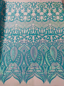 Royalty Sequin Damask 4 Way Stretch Mesh Fabric - Iridescent Sequin Damask, 54" Width (1 Yard)