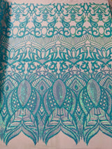 Royalty Sequin Damask 4 Way Stretch Mesh Fabric - Iridescent Sequin Damask, 54" Width (1 Yard)