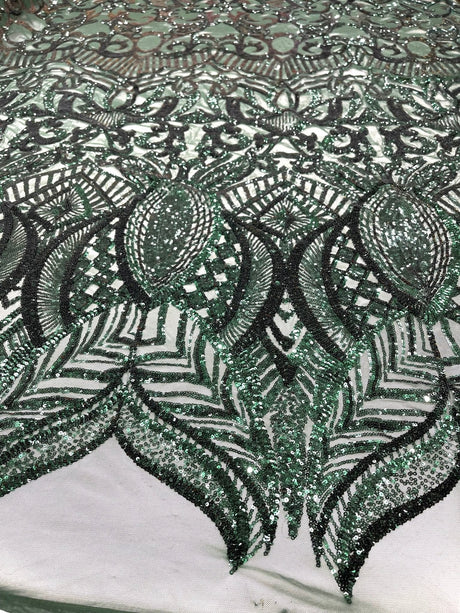 Royalty Sequin Damask 4 Way Stretch Mesh Fabric - Iridescent Sequin Damask, 54" Width (1 Yard)