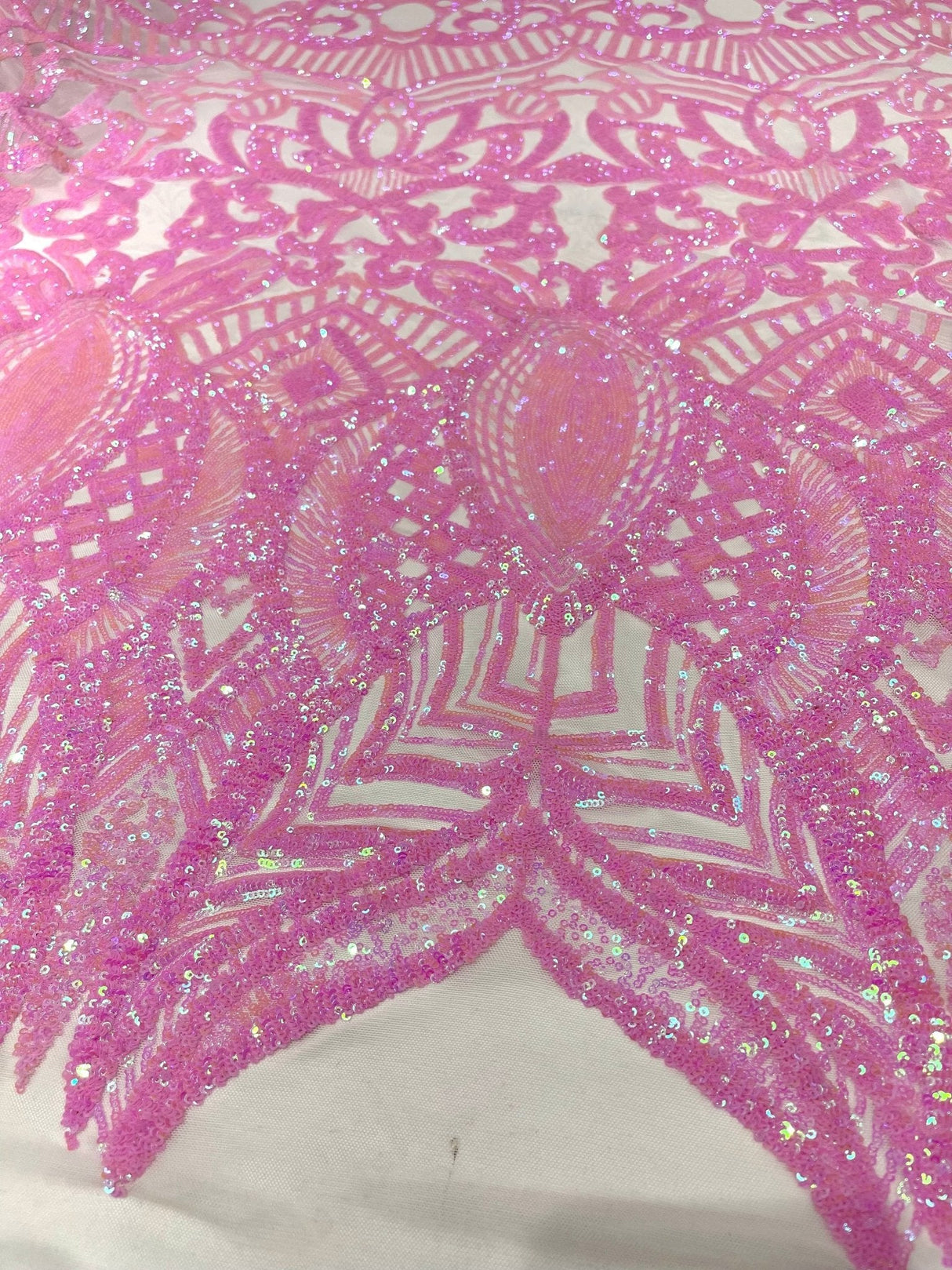 Royalty Sequin Damask 4 Way Stretch Mesh Fabric - Iridescent Sequin Damask, 54" Width (1 Yard)