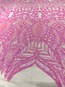 Royalty Sequin Damask 4 Way Stretch Mesh Fabric - Iridescent Sequin Damask, 54" Width (1 Yard)