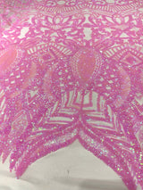 Royalty Sequin Damask 4 Way Stretch Mesh Fabric - Iridescent Sequin Damask, 54" Width (1 Yard)