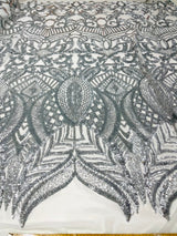 Royalty Sequin Damask 4 Way Stretch Mesh Fabric - Iridescent Sequin Damask, 54" Width (1 Yard)