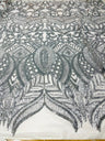 Royalty Sequin Damask 4 Way Stretch Mesh Fabric - Iridescent Sequin Damask, 54" Width (1 Yard)