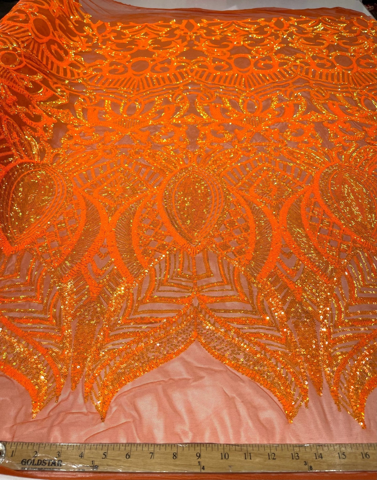 Royalty Sequin Damask 4 Way Stretch Mesh Fabric - Iridescent Sequin Damask, 54" Width (1 Yard)