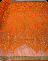 Royalty Sequin Damask 4 Way Stretch Mesh Fabric - Iridescent Sequin Damask, 54" Width (1 Yard)