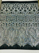 Royalty Sequin Damask 4 Way Stretch Mesh Fabric - Iridescent Sequin Damask, 54" Width (1 Yard)