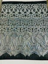 Royalty Sequin Damask 4 Way Stretch Mesh Fabric - Iridescent Sequin Damask, 54" Width (1 Yard)