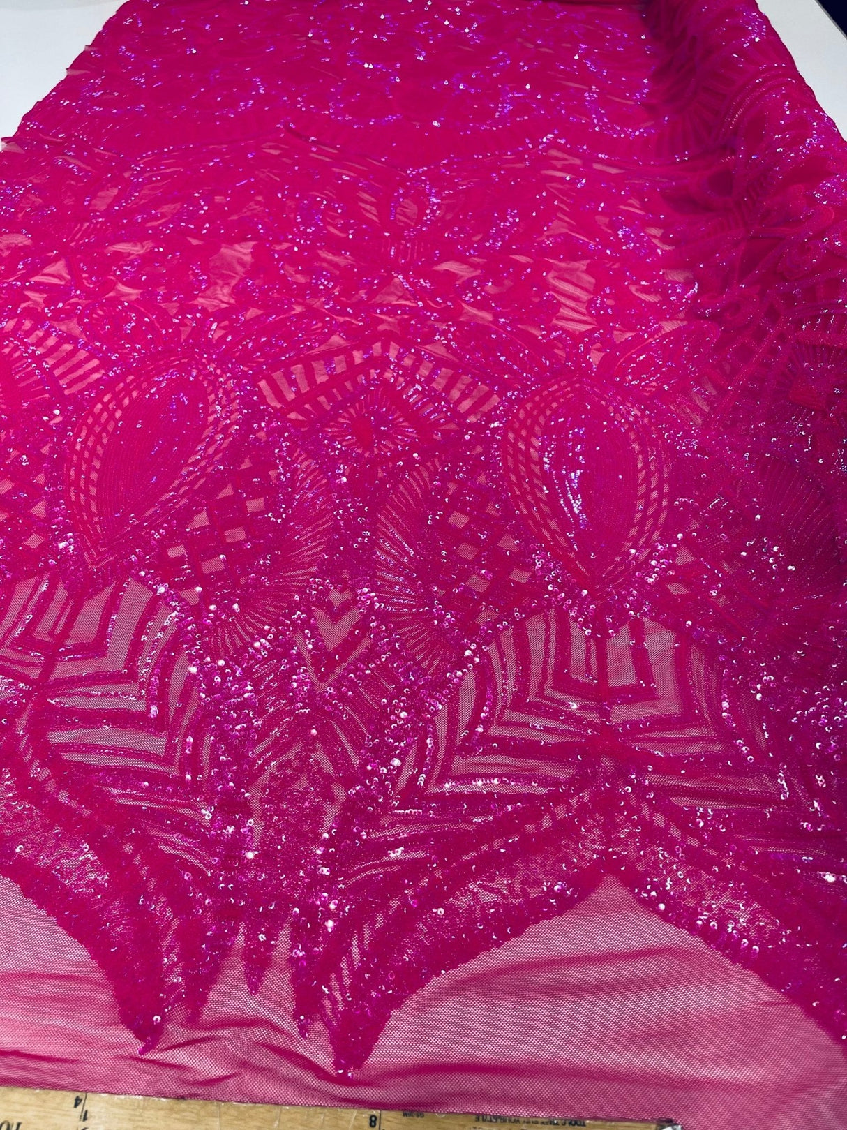 Royalty Sequin Damask 4 Way Stretch Mesh Fabric - Iridescent Sequin Damask, 54" Width (1 Yard)