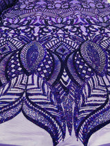 Royalty Sequin Damask 4 Way Stretch Mesh Fabric - Iridescent Sequin Damask, 54" Width (1 Yard)