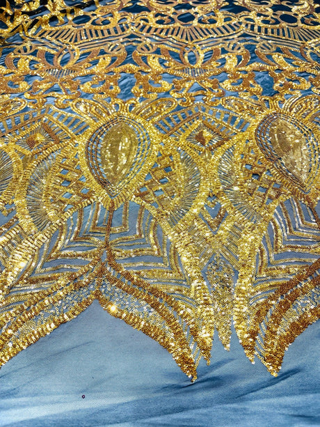 Royalty Sequin Damask 4 Way Stretch Mesh Fabric - Iridescent Sequin Damask, 54" Width (1 Yard)