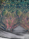 Royalty Sequin Damask 4 Way Stretch Mesh Fabric - Iridescent Sequin Damask, 54" Width (1 Yard)