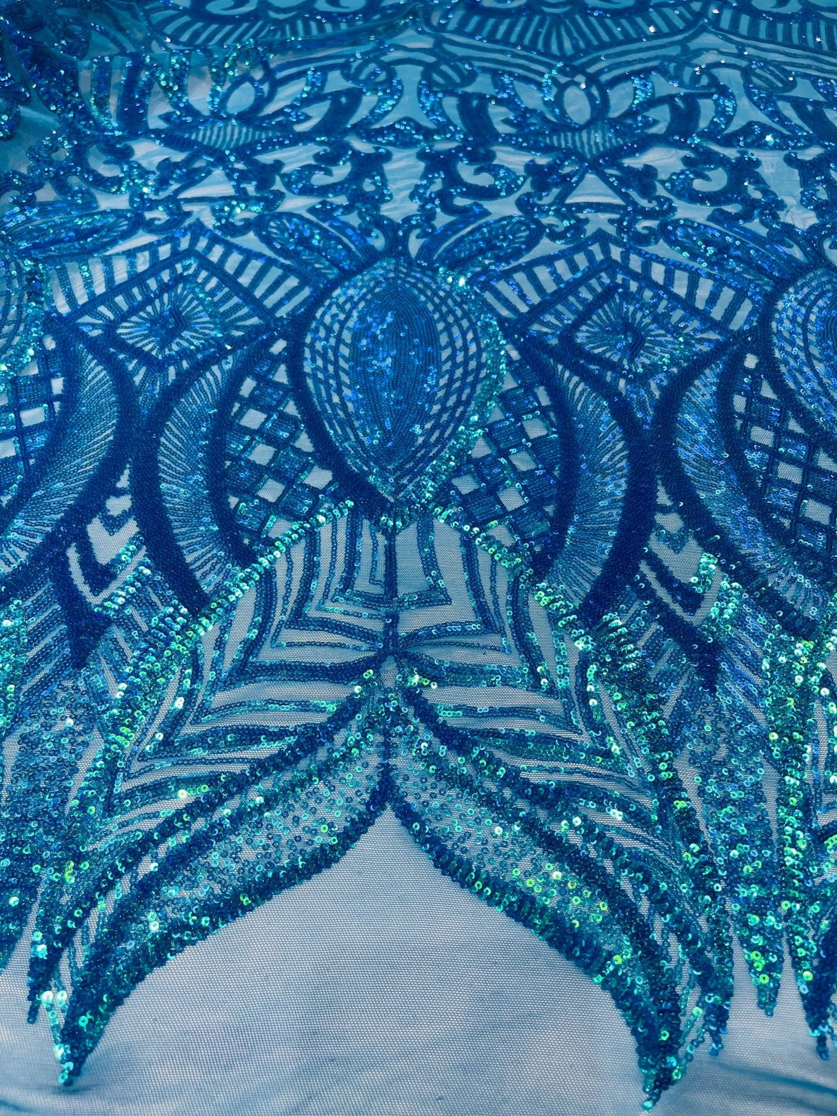 Royalty Sequin Damask 4 Way Stretch Mesh Fabric - Iridescent Sequin Damask, 54" Width (1 Yard)