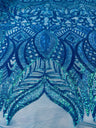 Royalty Sequin Damask 4 Way Stretch Mesh Fabric - Iridescent Sequin Damask, 54" Width (1 Yard)