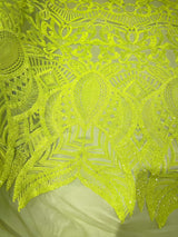 Royalty Sequin Damask 4 Way Stretch Mesh Fabric - Iridescent Sequin Damask, 54" Width (1 Yard)