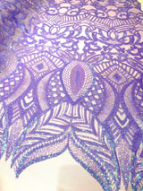 Royalty Sequin Damask 4 Way Stretch Mesh Fabric - Iridescent Sequin Damask, 54" Width (1 Yard)