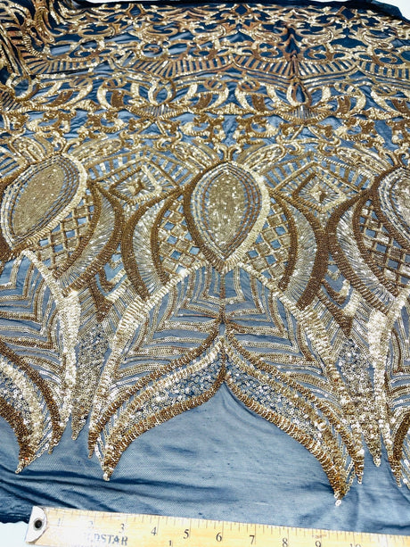 Royalty Sequin Damask 4 Way Stretch Mesh Fabric - Iridescent Sequin Damask, 54" Width (1 Yard)