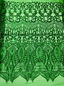 Royalty Sequin Damask 4 Way Stretch Mesh Fabric - Iridescent Sequin Damask, 54" Width (1 Yard)