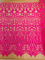 Royalty Sequin Damask 4 Way Stretch Mesh Fabric - Iridescent Sequin Damask, 54" Width (1 Yard)