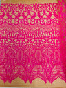 Royalty Sequin Damask 4 Way Stretch Mesh Fabric - Iridescent Sequin Damask, 54" Width (1 Yard)