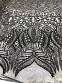 Royalty Sequin Damask 4 Way Stretch Mesh Fabric - Iridescent Sequin Damask, 54" Width (1 Yard)