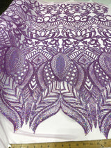 Royalty Sequin Damask 4 Way Stretch Mesh Fabric - Iridescent Sequin Damask, 54" Width (1 Yard)