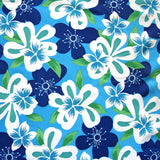 Poly Microfiber Boardshort Fabric Royal/White Hawaiian Floral on Blue