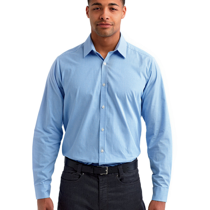 Men's Microcheck Gingham Long-Sleeve Cotton Shirt