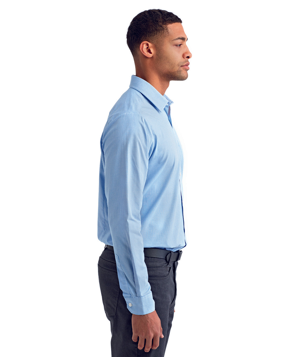 Men's Microcheck Gingham Long-Sleeve Cotton Shirt