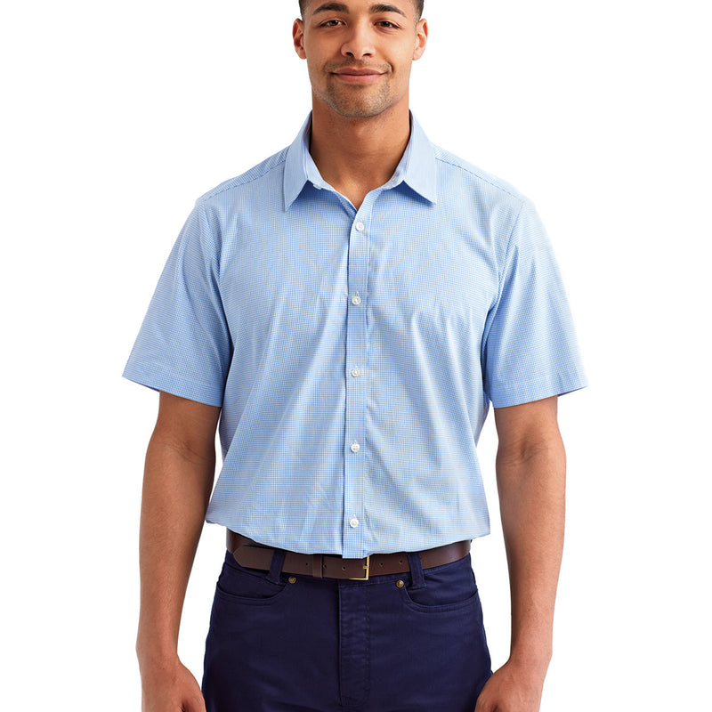 Men's Microcheck Gingham Short-Sleeve Cotton Shirt