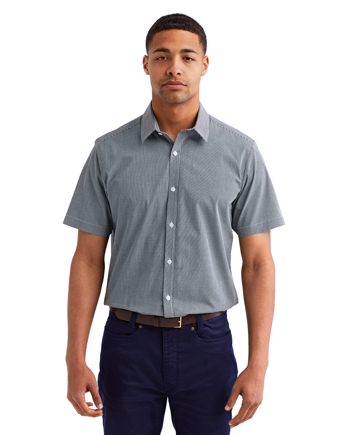 Men's Microcheck Gingham Short-Sleeve Cotton Shirt