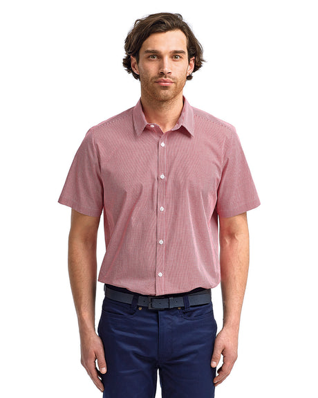 Men's Microcheck Gingham Short-Sleeve Cotton Shirt