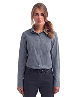 Ladies' Microcheck Gingham Long-Sleeve Cotton Shirt