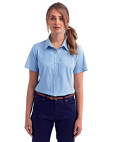 Ladies' Microcheck Gingham Short-Sleeve Cotton Shirt