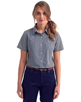 Ladies' Microcheck Gingham Short-Sleeve Cotton Shirt