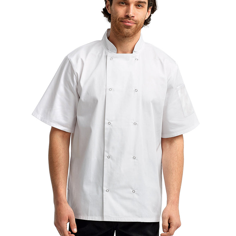 Unisex Studded Front Short-Sleeve Chef's Jacket