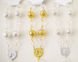 6 Inch Large Gold Metal Ball Rosary Bracelet with Cross Pendant Pack of 12