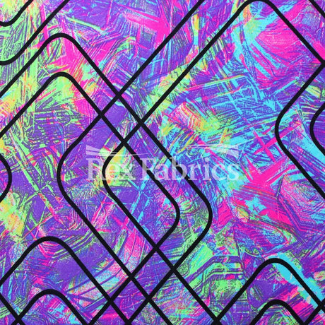 Runaway Nylon Spandex Fabric - Neon Purple And Black Diamond Print, Geometric Pattern, 58/60" Width (1 Yard)
