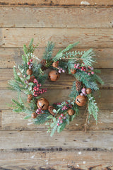 Rustic Bell Wreath 18 Inch Cranberry Pinecone Holiday Decoration