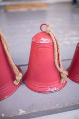 Red Tin Bells Set of 3 Rustic Farmhouse Christmas Hanging Decorative Bells Holiday Accent